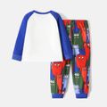 2pcs Toddler Boy Animal Print Raglan Sleeve Tee and Pants Pajamas Sleepwear Set ColorBlock image 2