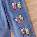 Kid Girl Butterfly Print Elasticized Denim Jeans Blue image 3