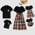 Family Matching Plaid Splicing Black Short-sleeve Dresses and Polo Shirts Sets ColorBlock image 1