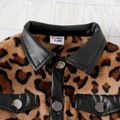 Baby Girl Long-sleeve Leopard Thermal Fuzzy Spliced Faux Leather Jacket Brown image 5