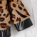 Baby Girl Long-sleeve Leopard Thermal Fuzzy Spliced Faux Leather Jacket Brown image 4