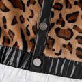 Baby Girl Long-sleeve Leopard Thermal Fuzzy Spliced Faux Leather Jacket Brown image 3