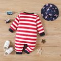 2pcs Baby Boy/Girl Long-sleeve Striped Jumpsuit with Bucket Hat Set Red image 5