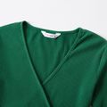 Mommy and Me Dark Green Cotton Rib Knit V Neck Long-sleeve Bodycon Dress blackishgreen image 2