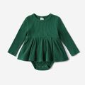 Mommy and Me Dark Green Cotton Rib Knit V Neck Long-sleeve Bodycon Dress blackishgreen image 4