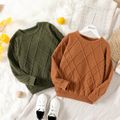 Kid Boy/Kid Girl Basic Solid Color Textured Knit Sweater Brown