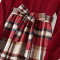 Family Matching Solid Ribbed Spliced Plaid Belted Dresses and Long-sleeve Button Up Shirts Sets MAROON