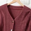 Mommy and Me Solid Rib Knit Long-sleeve Belted Midi Dress Burgundy image 3