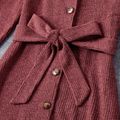 Mommy and Me Solid Rib Knit Long-sleeve Belted Midi Dress Burgundy image 4
