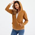 Maternity Kangaroo Pocket Zip Up Hooded Coat Brown