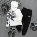 2pcs Kid Boy Tiger Print Hoodie Sweatshirt and Letter Print Pants Set White image 1