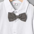 2pcs Kid Boy Lapel Collar Bow tie Design White Shirt and Houndstooth Pants Party Set White image 5