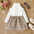 2pcs Toddler Girl Ribbed Cold Shoulder Long-sleeve White Tee and Plaid Pleated Skirt Set White image 2