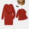 Mommy and Me Solid V Neck Long-sleeve Bodycon Sweater Dress Dullorange image 1