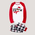 Christmas Family Matching Snowman & Letter Print Red Raglan-sleeve Plaid Pajamas Sets (Flame Resistant) Red image 3