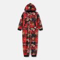 Christmas Family Matching Allover Deer & Letter Print Plaid Long-sleeve Zipper Hooded Onesies Pajamas (Flame Resistant) Red image 4