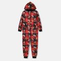 Christmas Family Matching Allover Deer & Letter Print Plaid Long-sleeve Zipper Hooded Onesies Pajamas (Flame Resistant) Red image 2