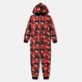 Christmas Family Matching Allover Deer & Letter Print Plaid Long-sleeve Zipper Hooded Onesies Pajamas (Flame Resistant) Red image 3