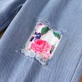 2pcs Kid Girl Floral Print Long-sleeve Tee and Patchwork Denim Jeans Set Pink image 4