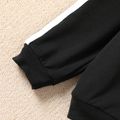 2pcs Kid Boy Letter Print Striped Black Hoodie Sweatshirt and Pants Set Black image 3