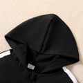 2pcs Kid Boy Letter Print Striped Black Hoodie Sweatshirt and Pants Set Black image 2