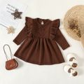 Baby Girl Brown Ruffle Trim Knitted Dress Brown image 1