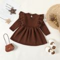Baby Girl Brown Ruffle Trim Knitted Dress Brown image 2