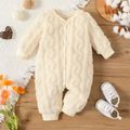 Baby Boy/Girl Thermal Fuzzy Long-sleeve Button Front Jumpsuit Creamcolored image 1