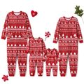 Christmas Family Matching Allover Red Print Long-sleeve Zipper Onesies Pajamas (Flame Resistant) Burgundy image 1