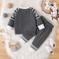 2pcs Baby Boy/Girl Allover Argyle Pattern Grey Long-sleeve Button Knitted Sweater and Pants Set Grey image 2