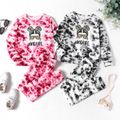 2pcs Kid Girl Tie Dyed Character Print Sweatshirt and Pants Set Grey image 2