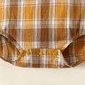 2pcs Baby Boy 100% Cotton Long-sleeve Plaid Romper and Letter Print Pants Set Ginger-2 image 4