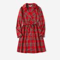 Christmas Red Plaid Lapel Collar Double Breasted Long-sleeve Dress for Mom and Me redblack image 2