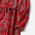 Christmas Red Plaid Lapel Collar Double Breasted Long-sleeve Dress for Mom and Me redblack image 5