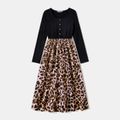 Mommy and Me Solid Spliced Leopard Print Button Front Long-sleeve Midi Dress ColorBlock image 2