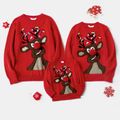 Christmas Family Matching Reindeer Graphic 3D Nose Detail Red Knitted Sweater Red image 1