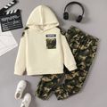 2pcs Kid Boy Camouflage Print Fleece Lined Hoodie Sweatshirt and Elasticized Pants Set LightApricot image 2