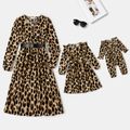 Mommy and Me Allover Leopard Print Long-sleeve Dress with Faux-Leather Belt ColorBlock