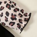 2pcs Baby Girl Leopard Print Ruffle Long-sleeve Spliced Black Faux-two Dress with Headband Set Black image 5