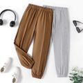 Kid Boy Casual Solid Color Waffle Letter Textured Elasticized Pants Coffee image 2