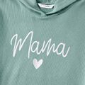 Mommy and Me Heart & Letter Embroidered Long-sleeve Waffle Hoodie with Knot Front Shorts Sets CIGARETTEASH image 4