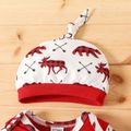 Christmas 2pcs Baby Boy Red Plaid Bear Print Long-sleeve Spliced Letter Graphic Jumpsuit with Hat Set Red image 3
