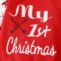 Christmas 2pcs Baby Boy Red Plaid Bear Print Long-sleeve Spliced Letter Graphic Jumpsuit with Hat Set Red image 4