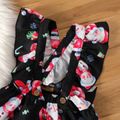 Christmas 3pcs Baby Girl 95% Cotton Long-sleeve Tee and Allover Santa & Snowman Print Ruffle Suspender Skirt with Headband Set Red-2 image 5