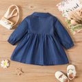 Baby Girl Floral Print Lined Denim Long-sleeve Button Dress Blue image 2