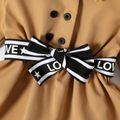 Toddler Girl Lapel Collar Button Design Belted Long-sleeve Khaki Dress Khaki image 4