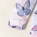2pcs Baby Girl Allover Butterfly Print Ruffle Long-sleeve Asymmetric Hem Top and Ribbed Leggings Set Purple image 4