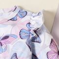 2pcs Baby Girl Allover Butterfly Print Ruffle Long-sleeve Asymmetric Hem Top and Ribbed Leggings Set Purple image 3