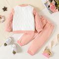 2pcs Baby Girl Colorblock Long-sleeve Textured Jacket and Sweatpants Set PinkyWhite