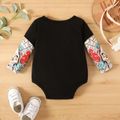 Baby Boy 95% Cotton Fist & Letter Graphic Spliced Spider Web Print Long-sleeve Romper Black image 2